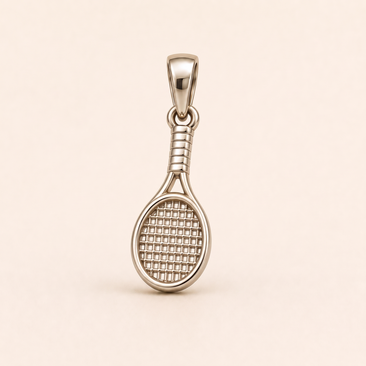 Mini Tennis Racket Pendant in white gold — AI-generated color variation rendering