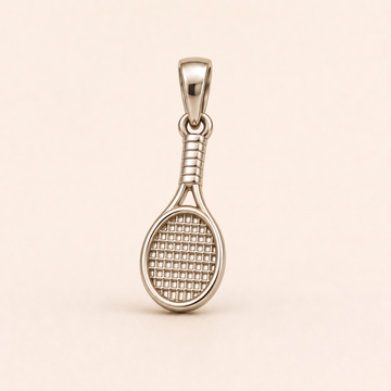 Mini Tennis Racket Pendant in white gold — AI-generated color variation rendering