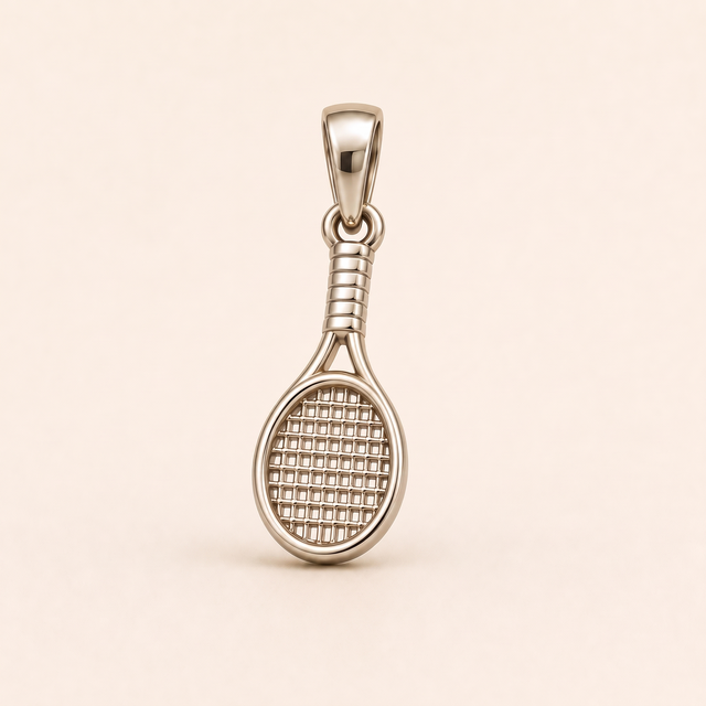 Mini Tennis Racket Pendant in white gold — AI-generated color variation rendering