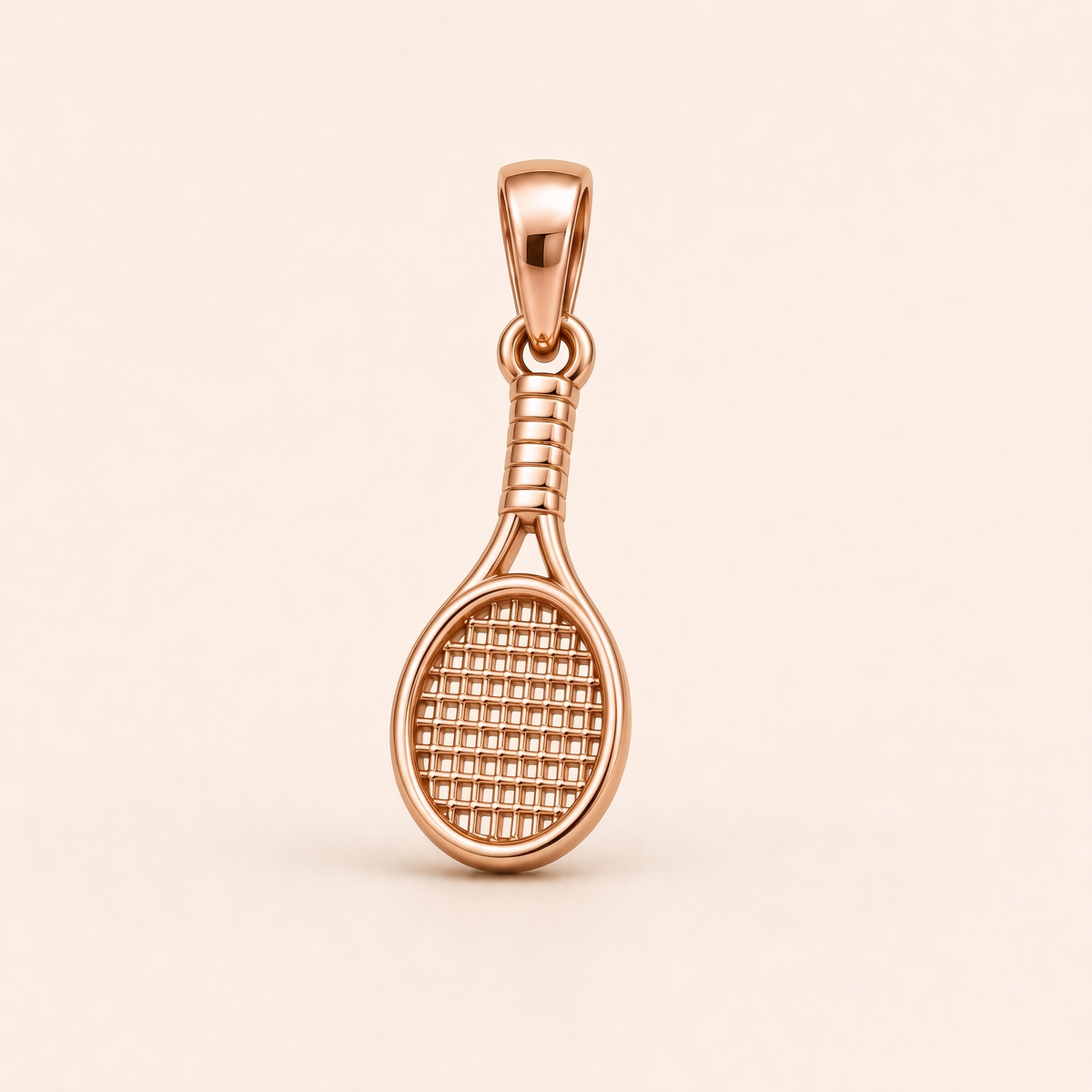 Mini Tennis Racket Pendant in rose gold — AI-generated color variation rendering