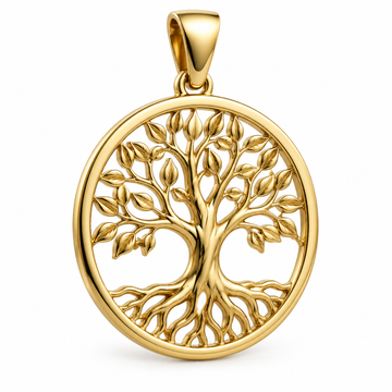 Tree of life mini pendant in yellow gold — AI-generated design rendering