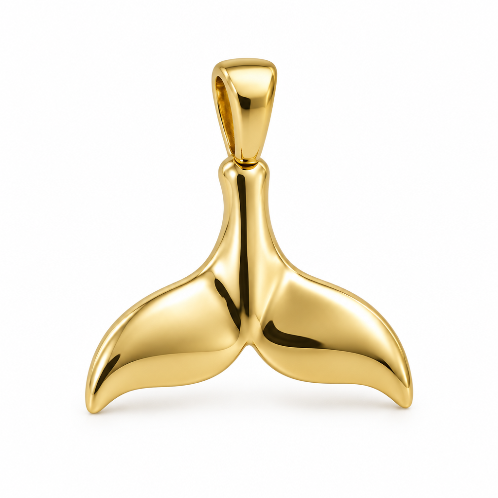 Whale tail mini pendant in yellow gold — AI-generated design rendering