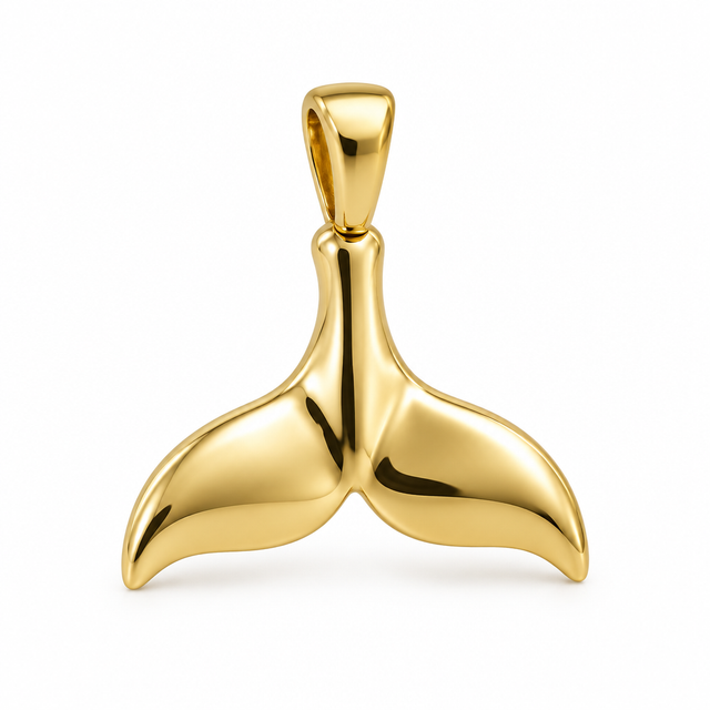 Whale tail mini pendant in yellow gold — AI-generated design rendering