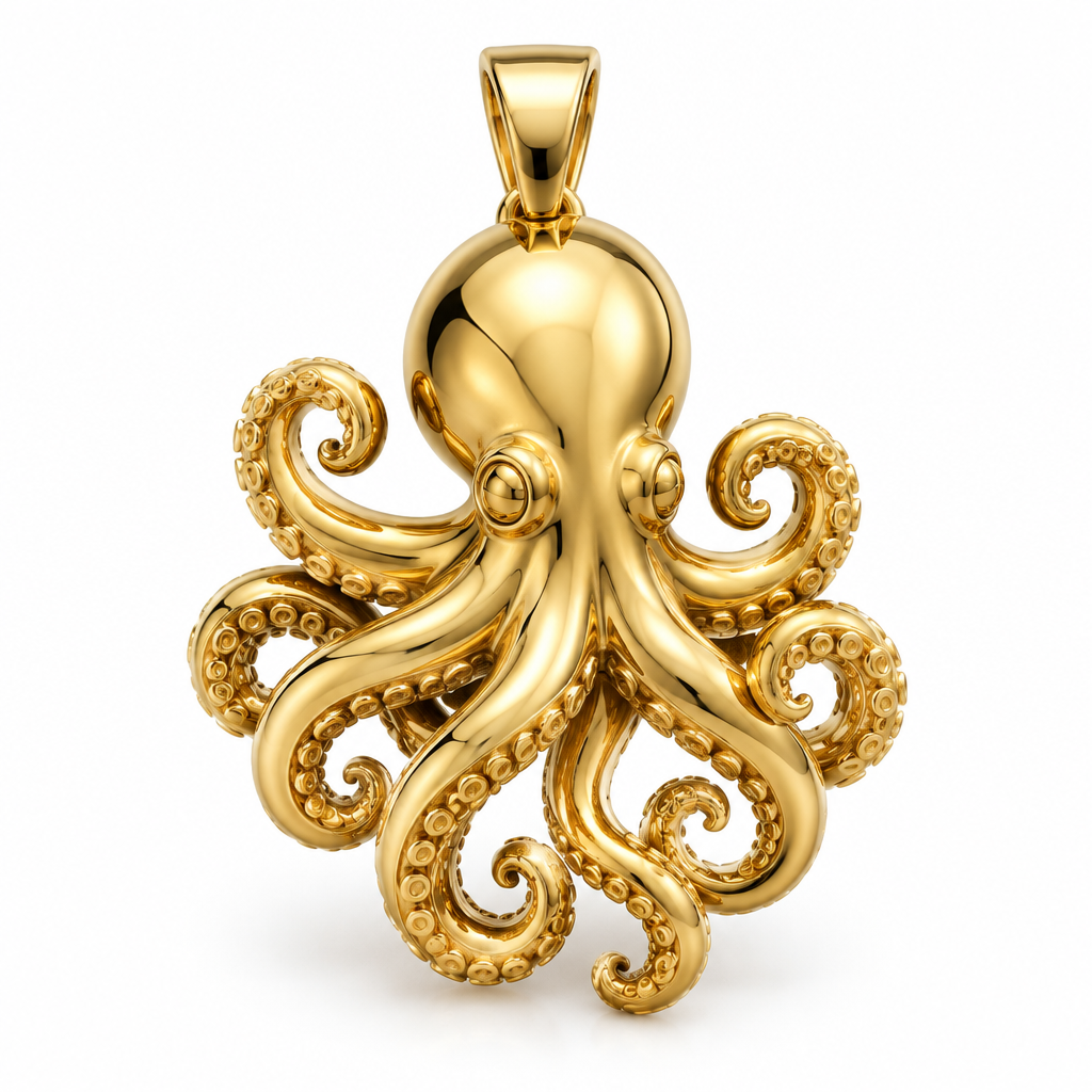 Octopus mini pendant in yellow gold — AI-generated design rendering