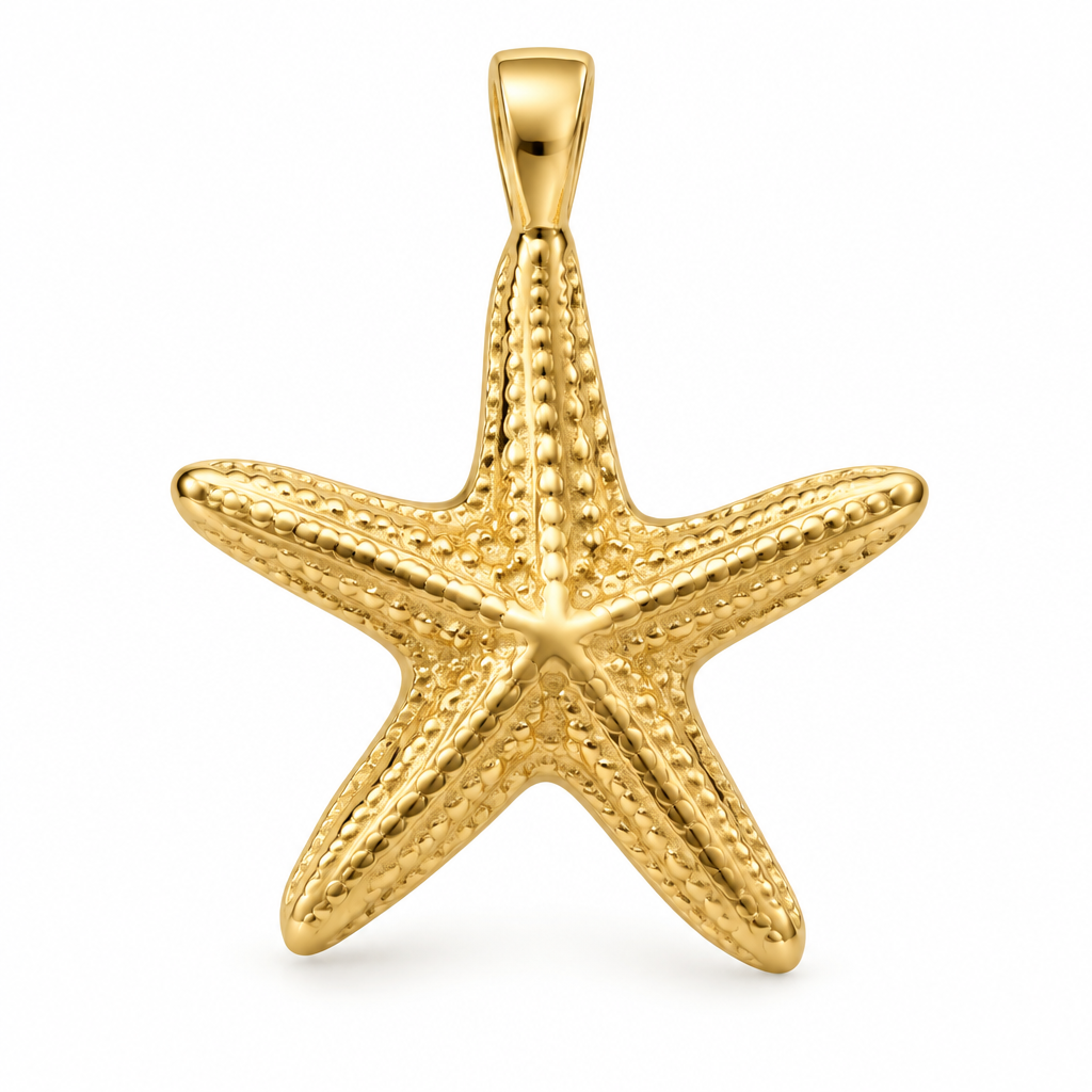 Five-arm starfish mini pendant in yellow gold — AI-generated design rendering