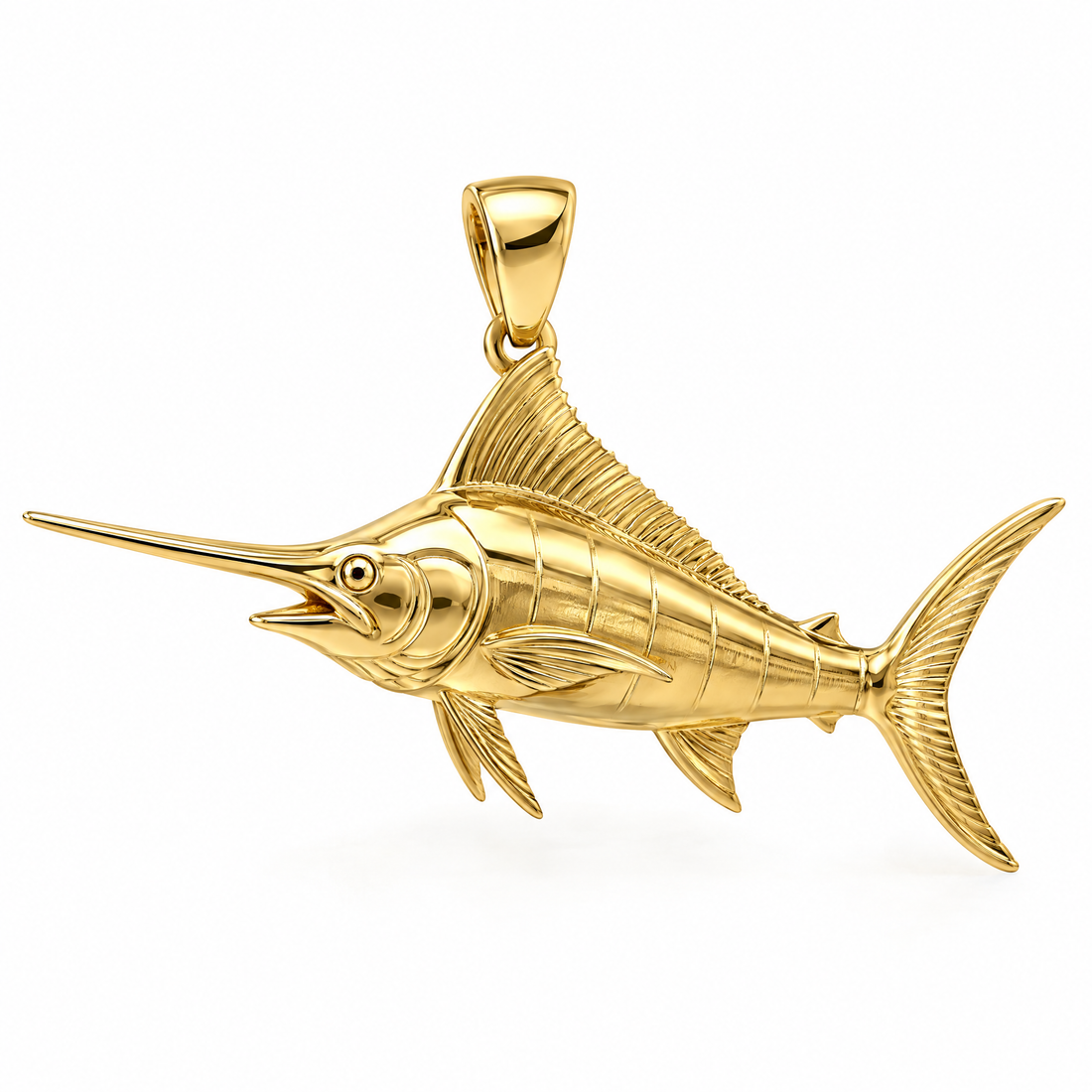 Marlin mini pendant in yellow gold — AI-generated design rendering
