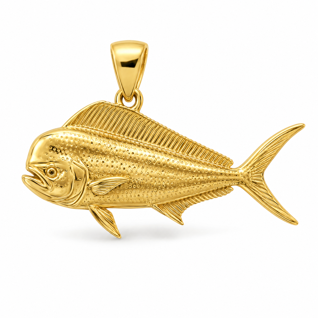 Mahi-mahi mini pendant in yellow gold — AI-generated design rendering