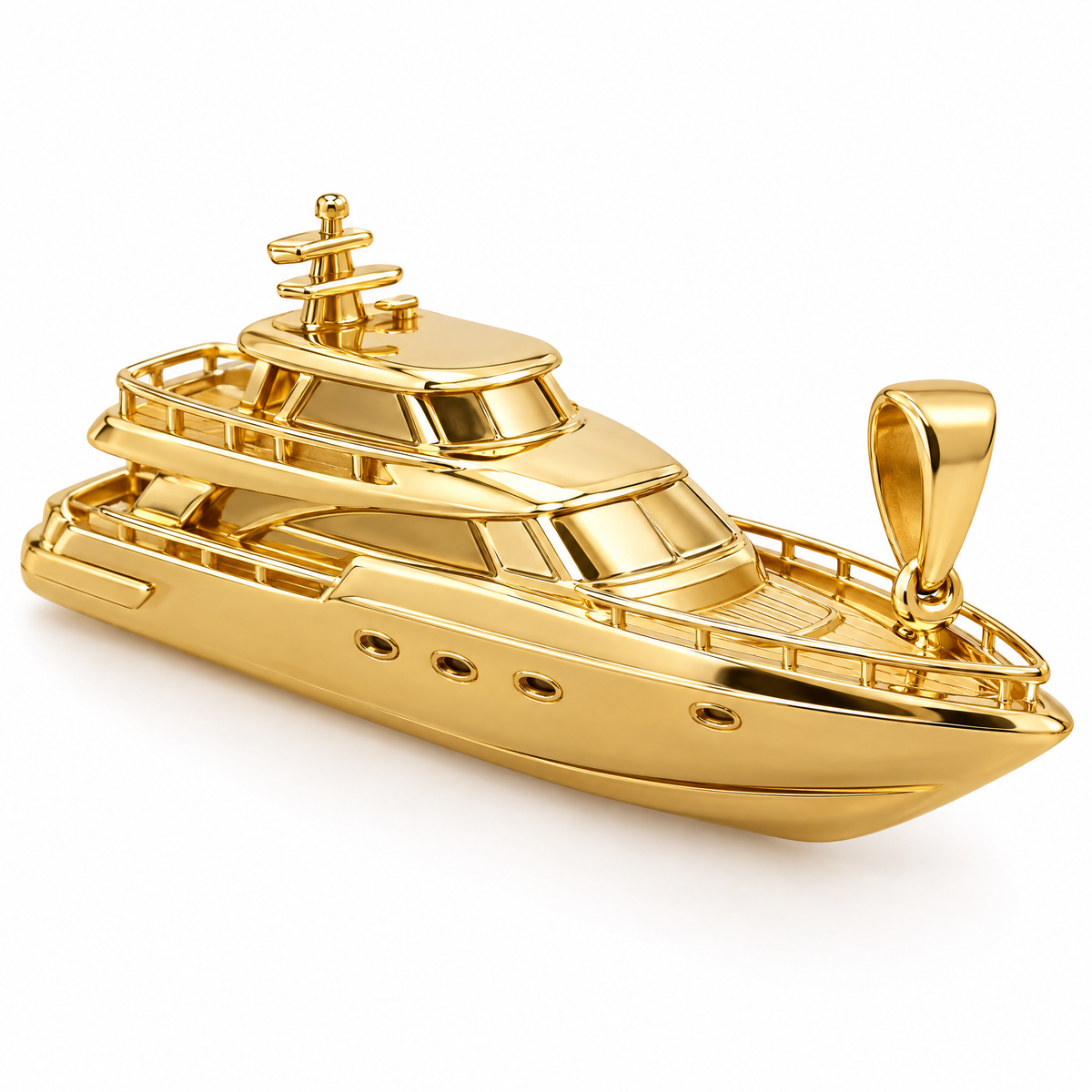 Motor yacht mini pendant in yellow gold — AI-generated design rendering