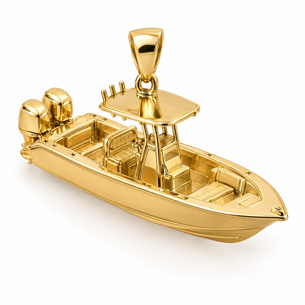 Center-console boat mini pendant in yellow gold — AI-generated design rendering