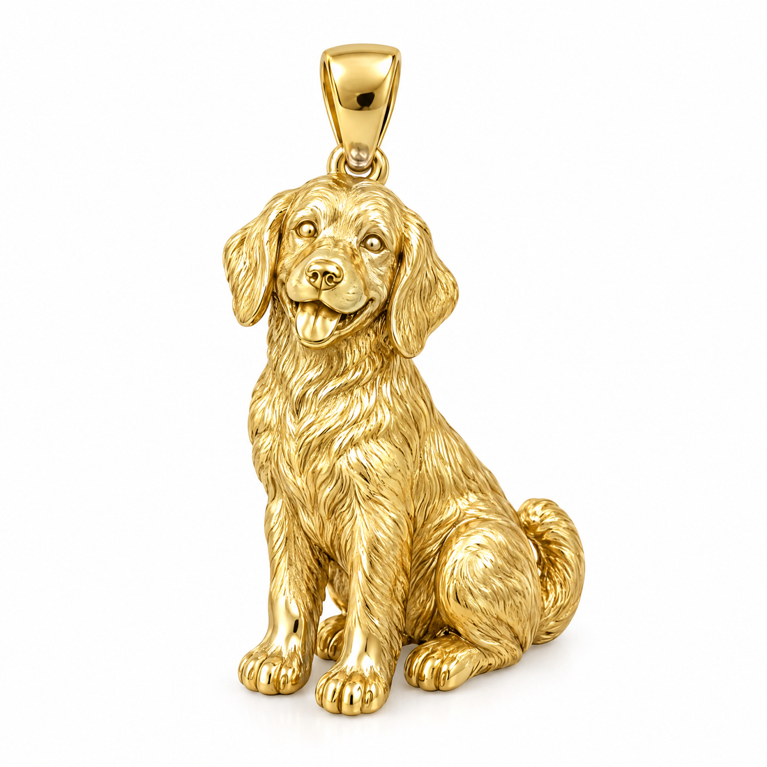 Sitting dog mini pendant in yellow gold — AI-generated design rendering