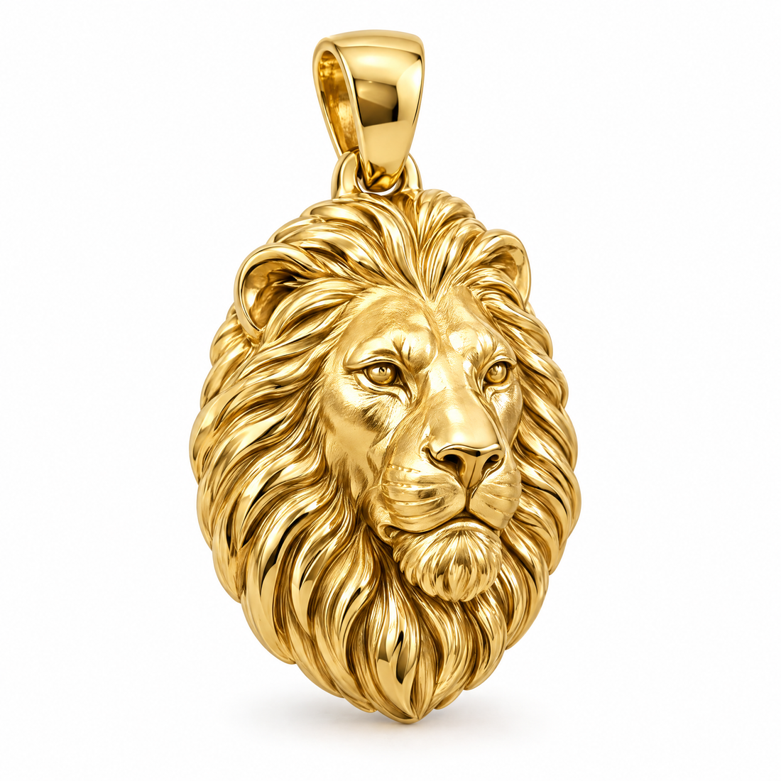 Lion head mini pendant in yellow gold — AI-generated design rendering