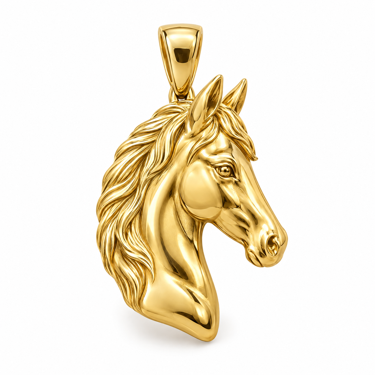 Horse head mini pendant in yellow gold — AI-generated design rendering