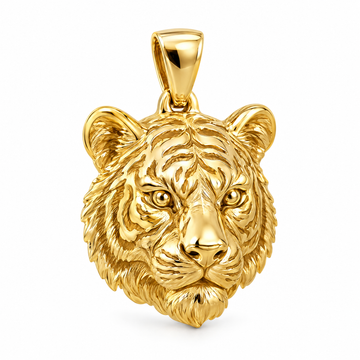 Tiger head mini pendant in yellow gold — AI-generated design rendering