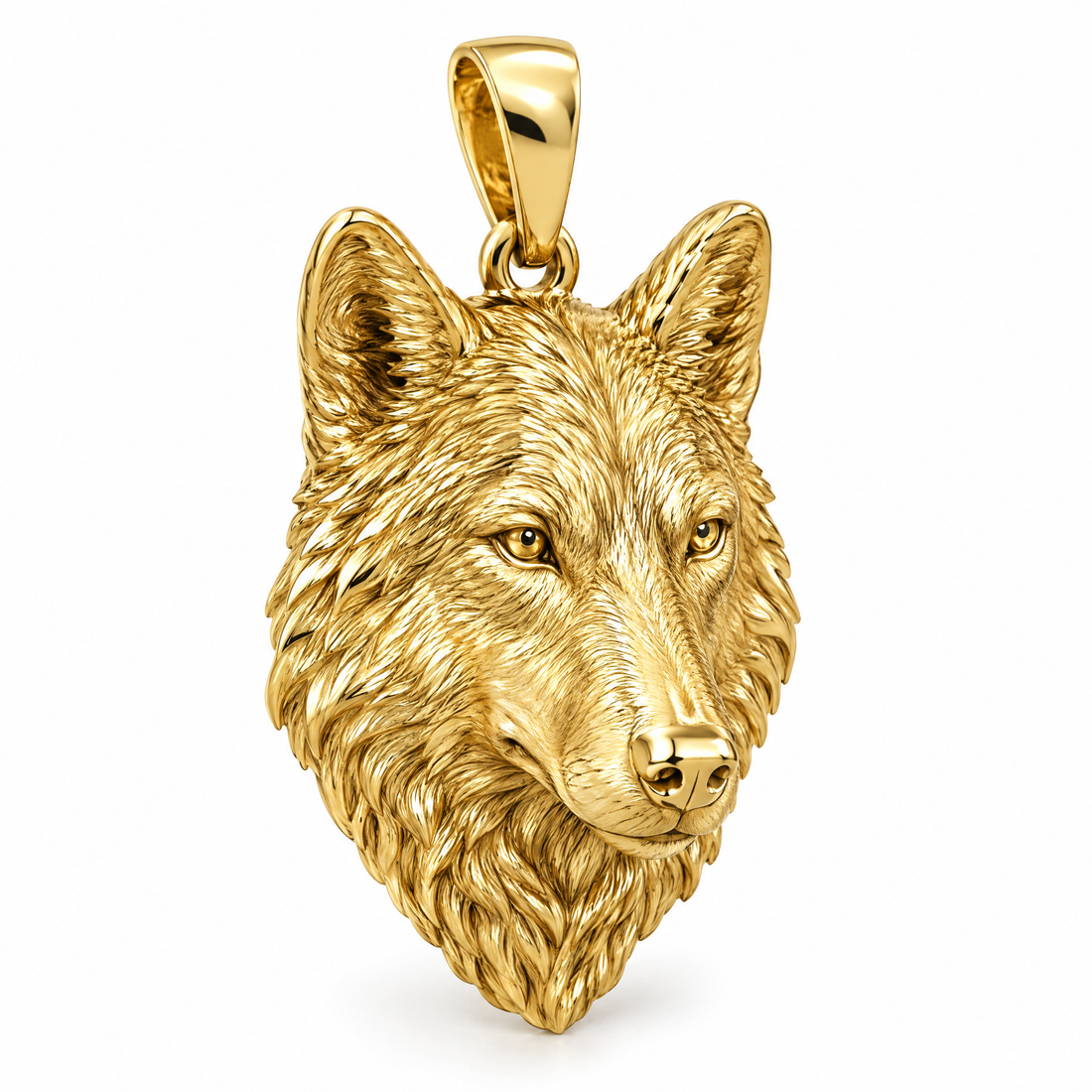 Wolf head mini pendant in yellow gold — AI-generated design rendering