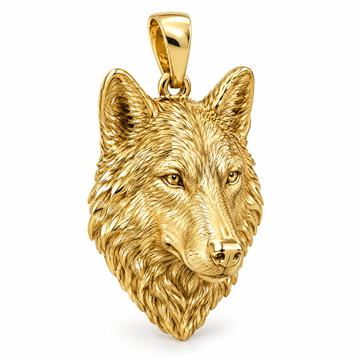 Wolf head mini pendant in yellow gold — AI-generated design rendering
