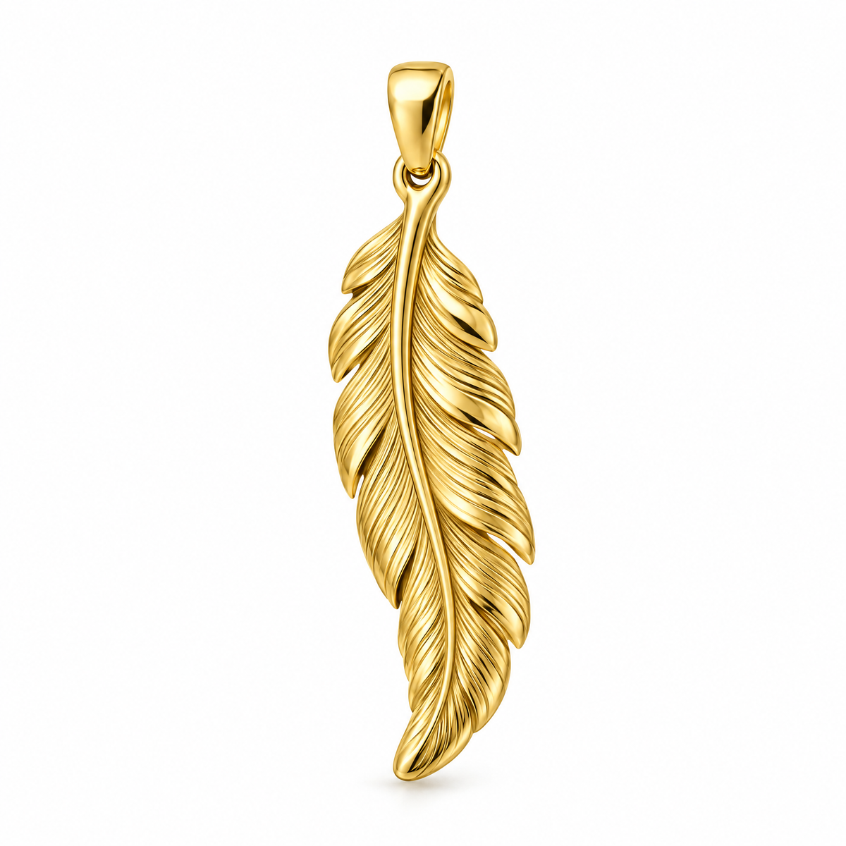 Feather mini pendant in yellow gold — AI-generated design rendering