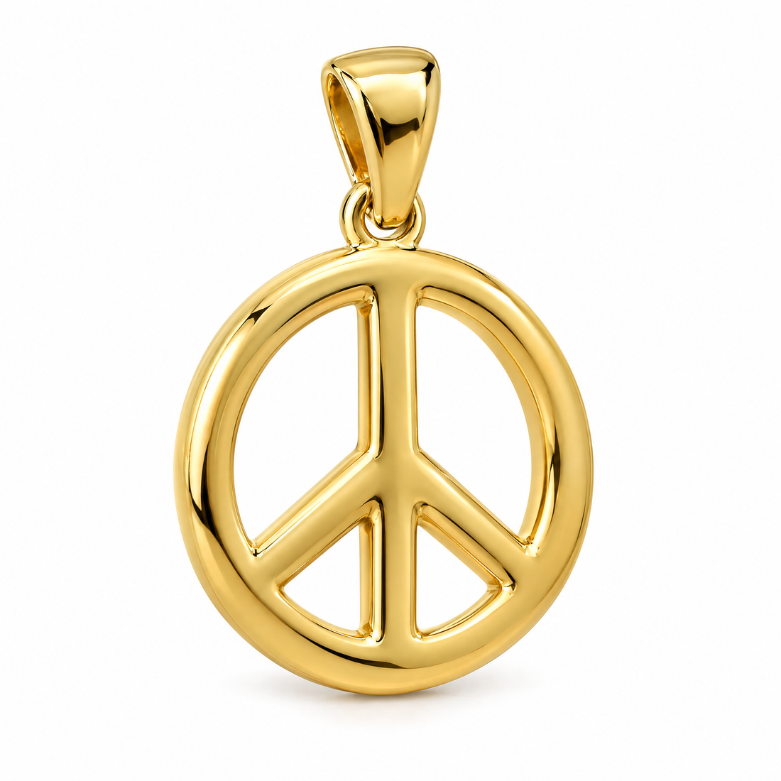 Peace sign mini pendant in yellow gold — AI-generated design rendering