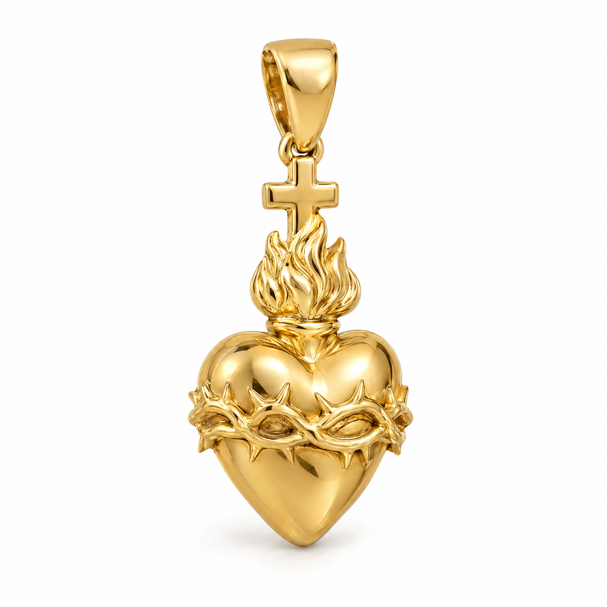 Sacred Heart mini pendant in yellow gold — AI-generated design rendering
