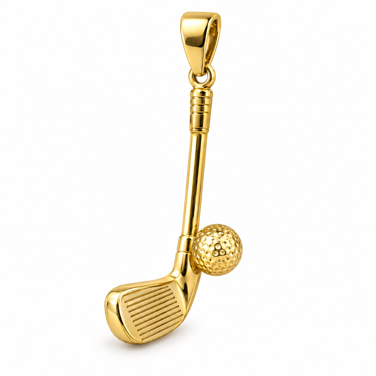Golf club and ball mini pendant in yellow gold — AI-generated design rendering
