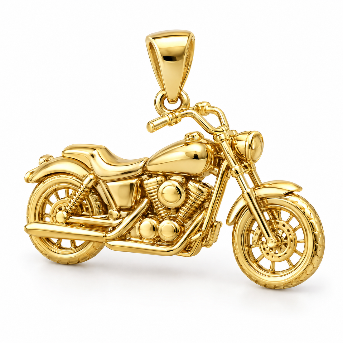 Motorcycle mini pendant in yellow gold — AI-generated design rendering