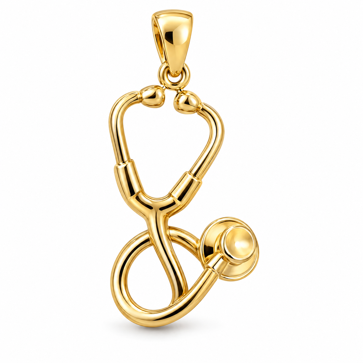 Stethoscope mini pendant in yellow gold — AI-generated design rendering