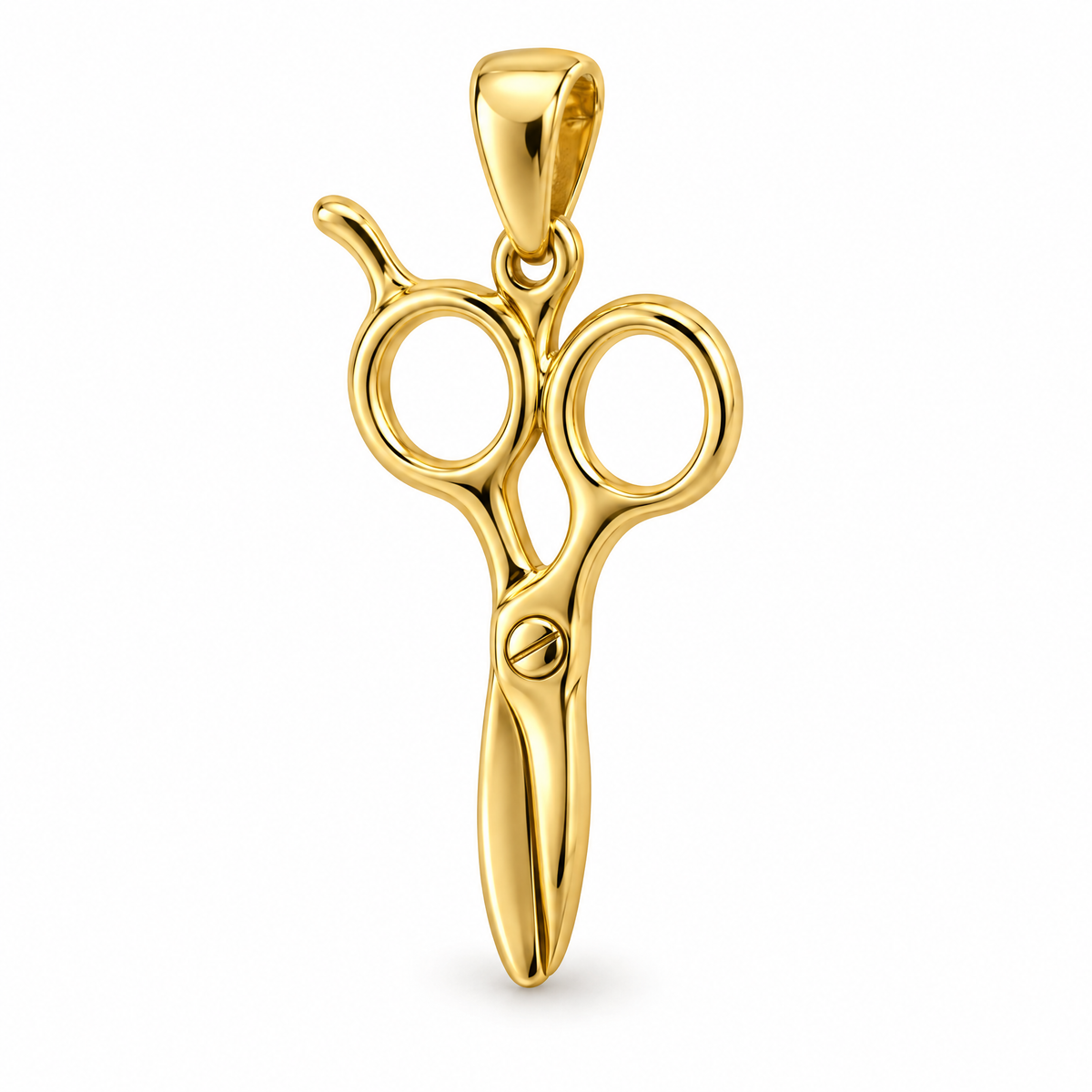 Hairdresser scissors mini pendant in yellow gold — AI-generated design rendering