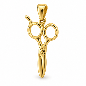 Hairdresser scissors mini pendant in yellow gold — AI-generated design rendering