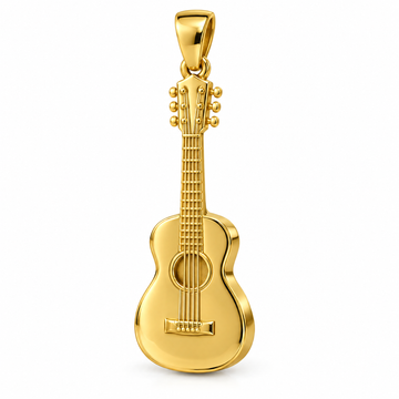Acoustic guitar mini pendant in yellow gold — AI-generated design rendering