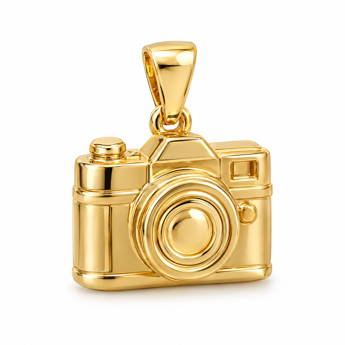Camera mini pendant in yellow gold — AI-generated design rendering