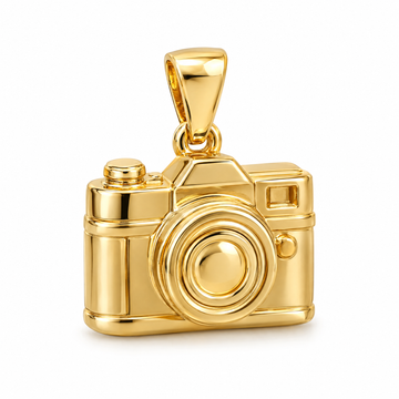 Camera mini pendant in yellow gold — AI-generated design rendering