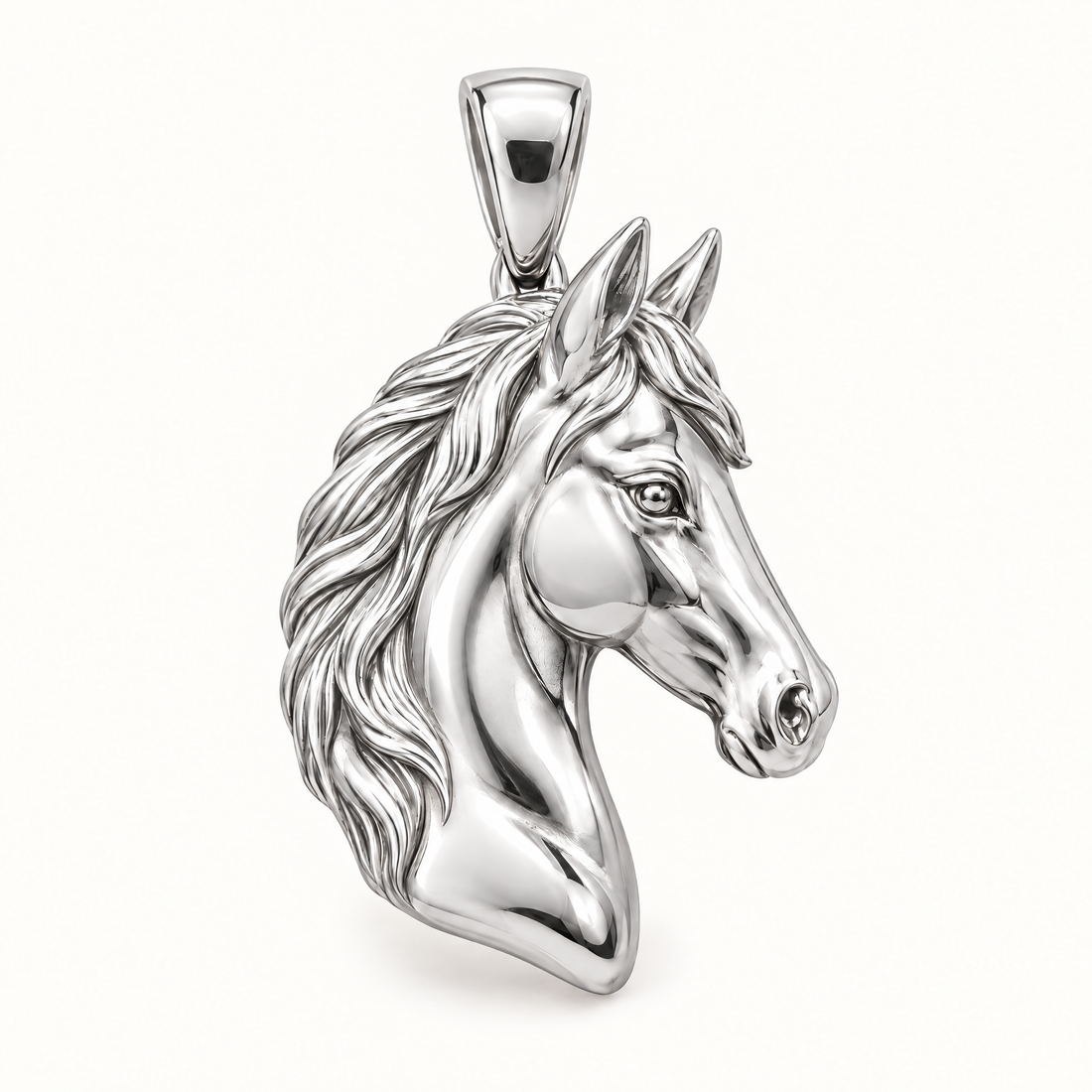 Horse head sterling-silver pendant — AI-generated design rendering