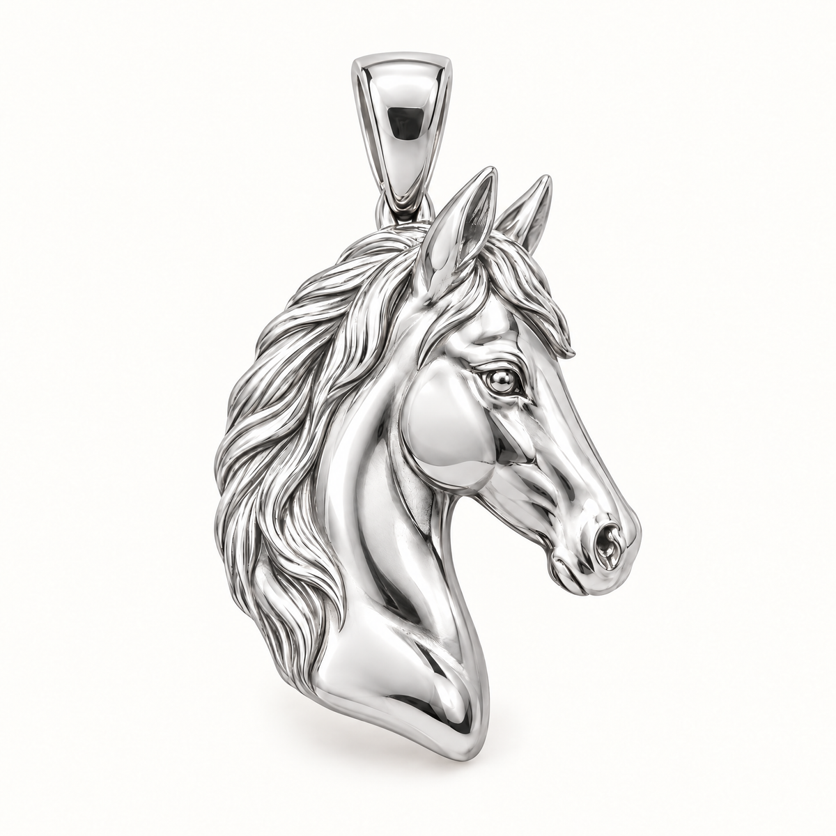 Horse head sterling-silver pendant — AI-generated design rendering