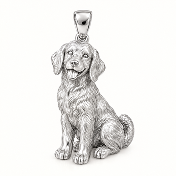Sitting dog sterling-silver pendant — AI-generated design rendering