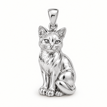 Sitting cat sterling-silver pendant — AI-generated design rendering