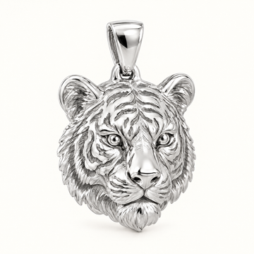 Tiger head sterling-silver pendant — AI-generated design rendering