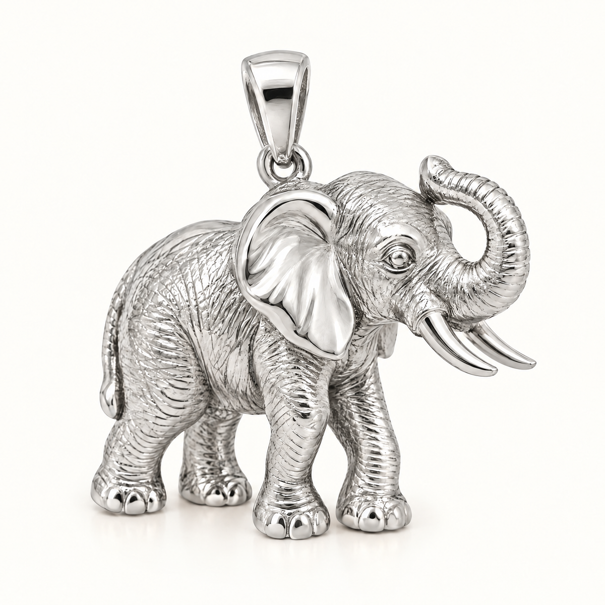 Elephant sterling-silver pendant — AI-generated design rendering