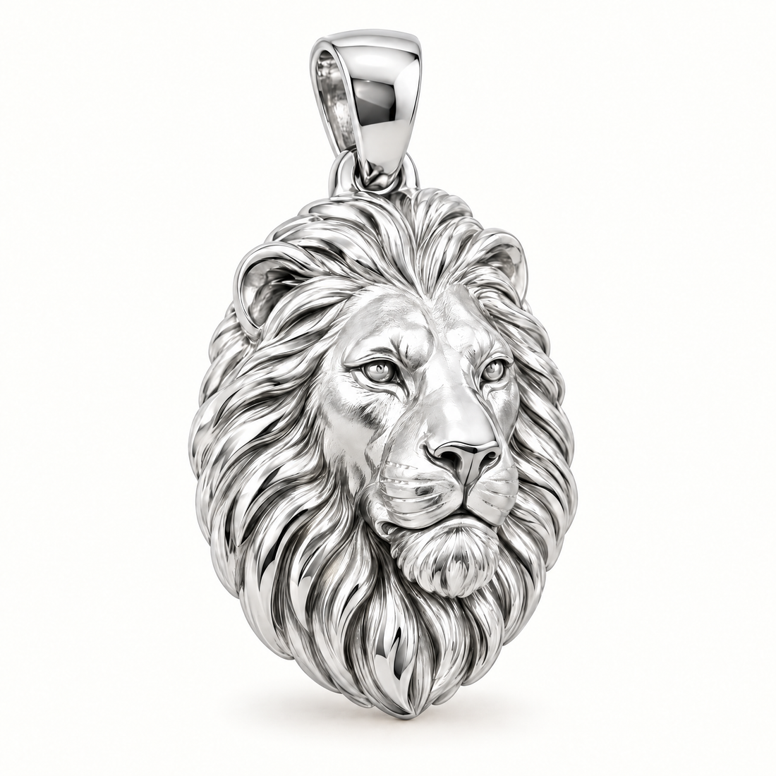 Lion head sterling-silver pendant — AI-generated design rendering