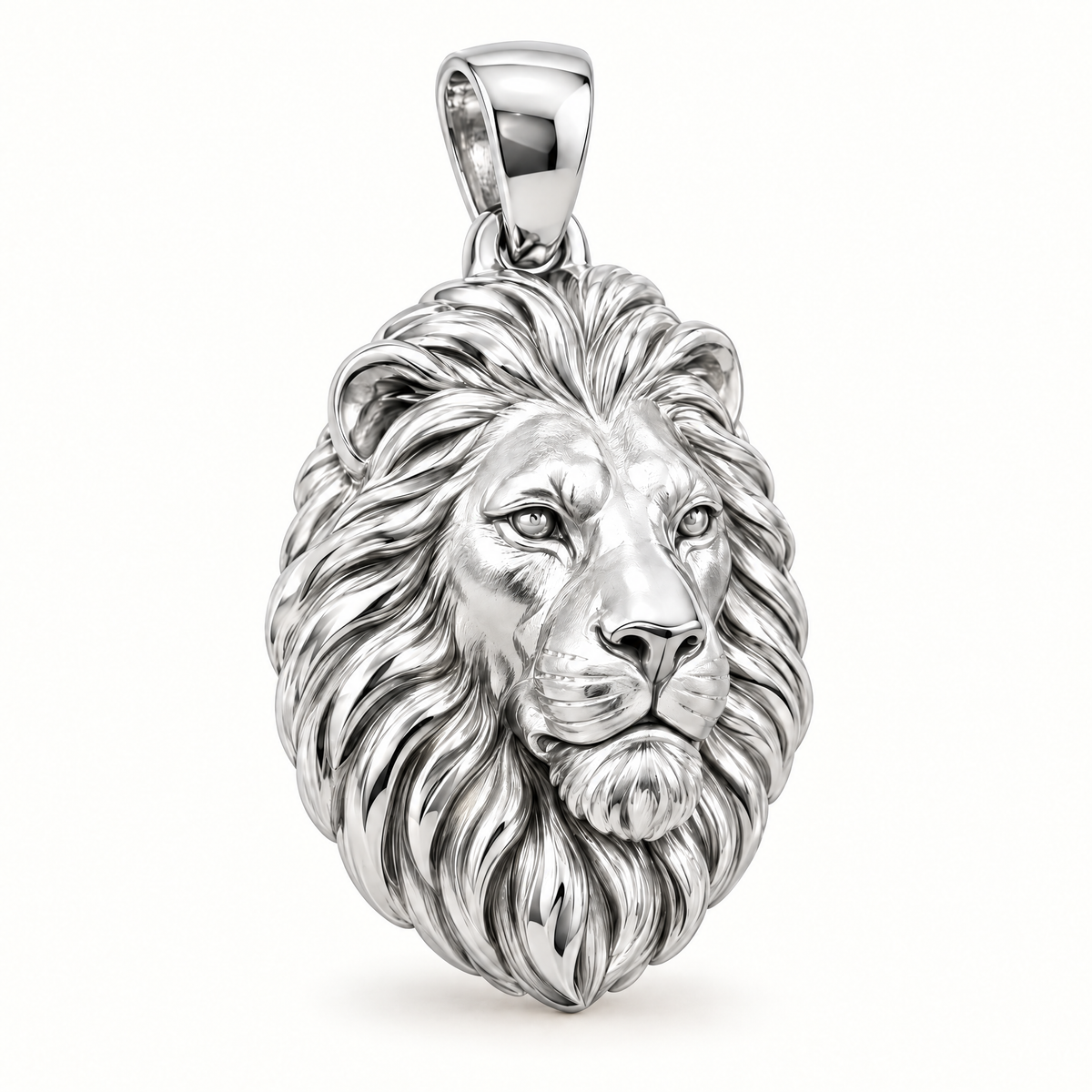 Lion head sterling-silver pendant — AI-generated design rendering