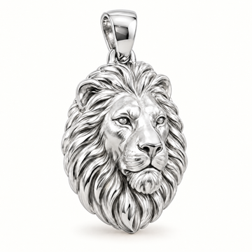 Lion head sterling-silver pendant — AI-generated design rendering