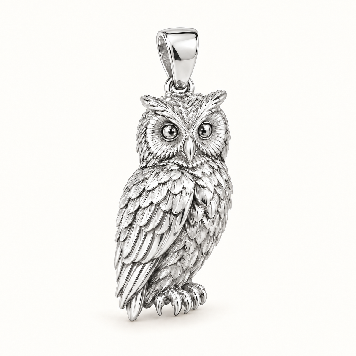 Owl sterling-silver pendant — AI-generated design rendering
