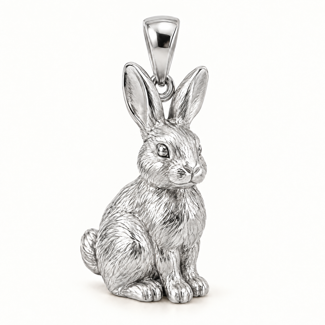 Rabbit sterling-silver pendant — AI-generated design rendering