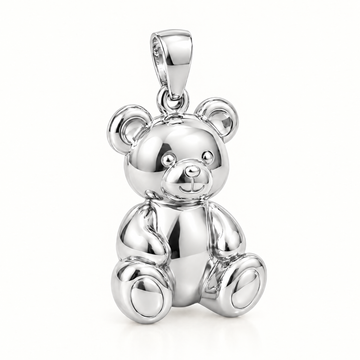 Teddy bear sterling-silver pendant — AI-generated design rendering