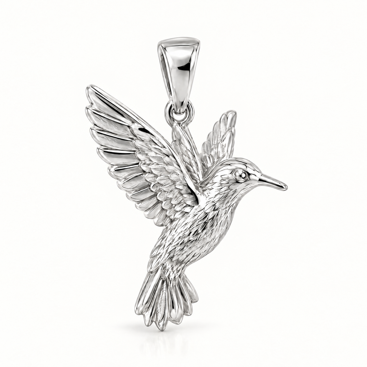 Hummingbird sterling-silver pendant — AI-generated design rendering