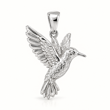 Hummingbird sterling-silver pendant — AI-generated design rendering