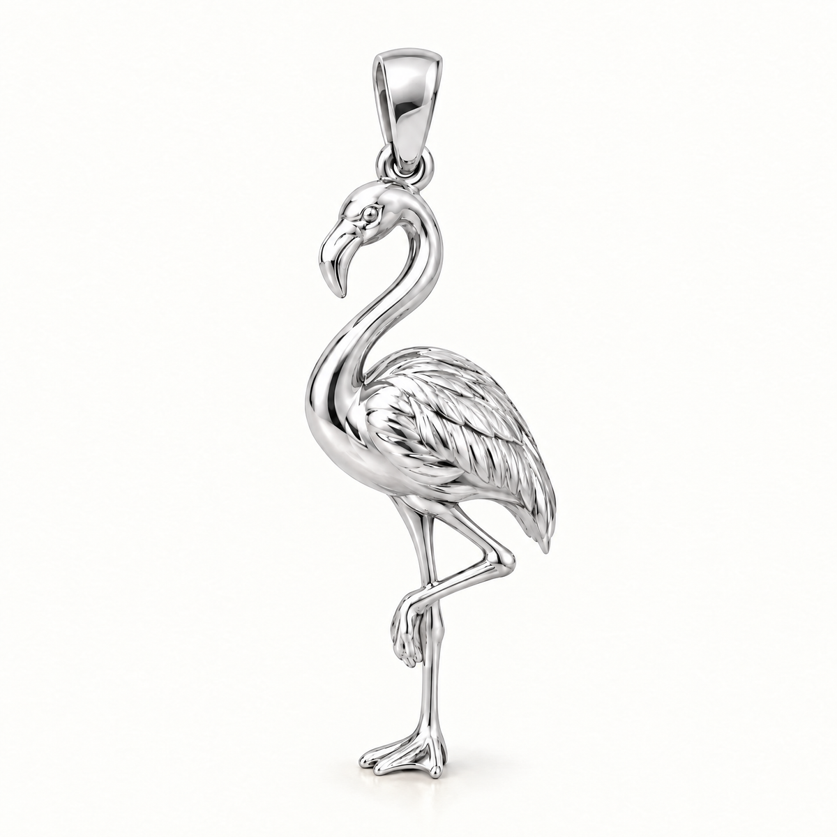 Flamingo sterling-silver pendant — AI-generated design rendering