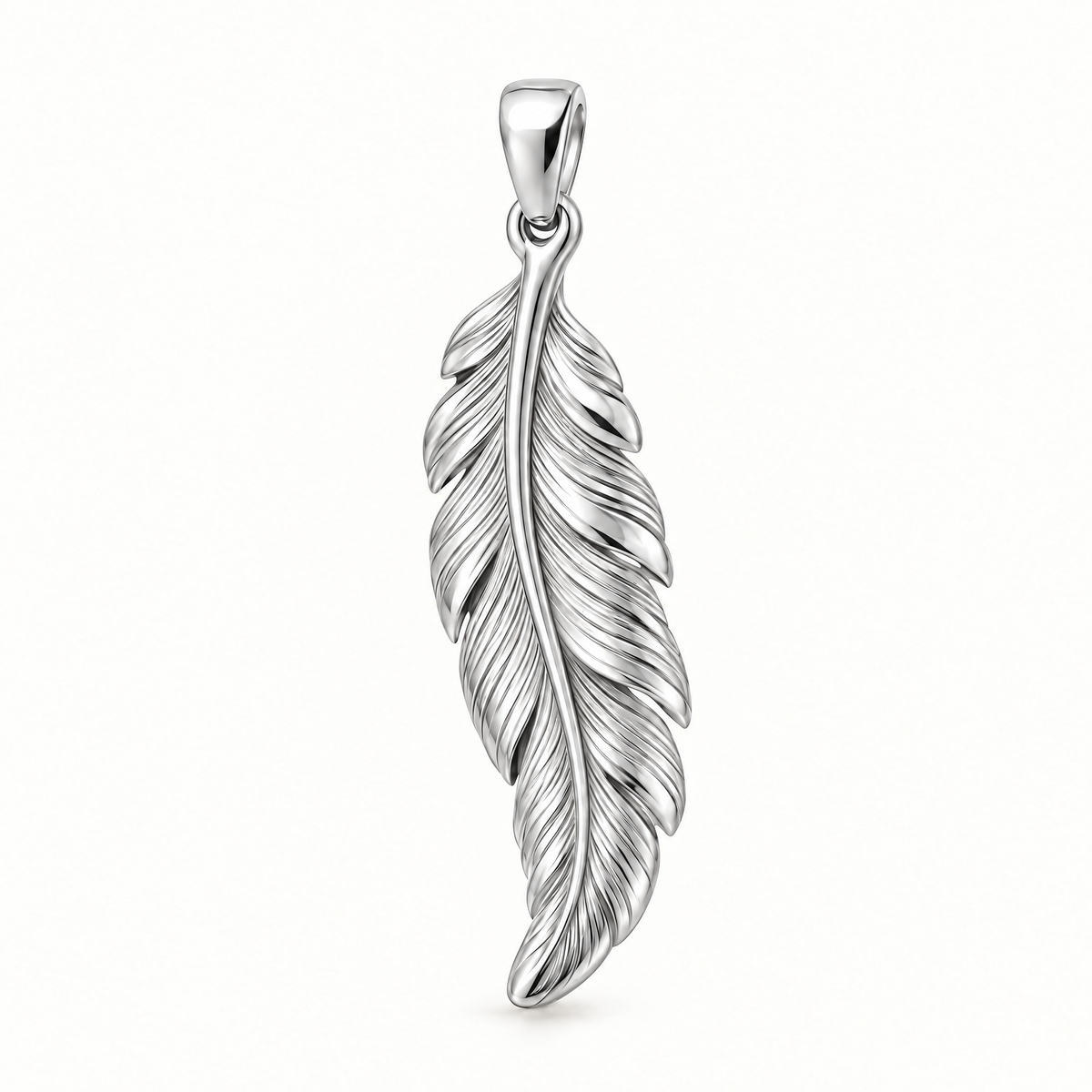 Feather sterling-silver pendant — AI-generated design rendering