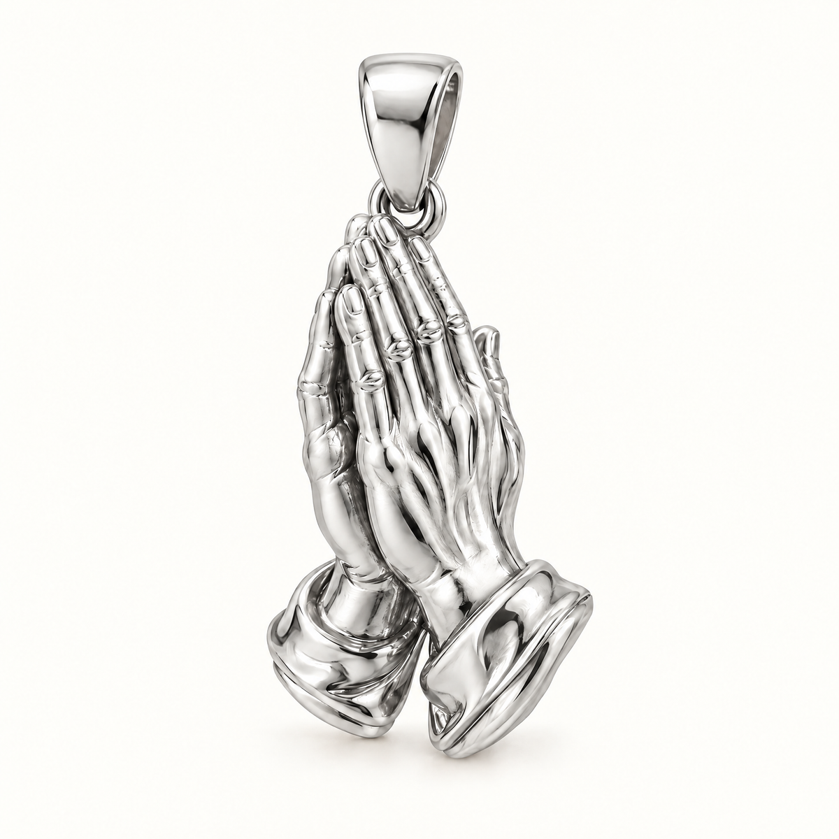Praying hands sterling-silver pendant — AI-generated design rendering