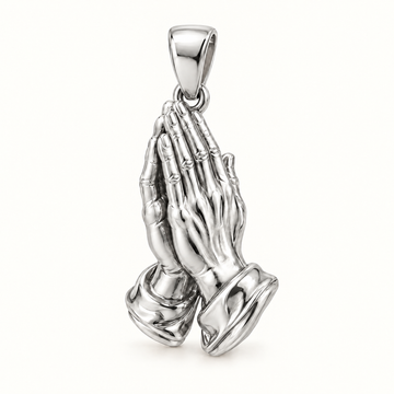 Praying hands sterling-silver pendant — AI-generated design rendering
