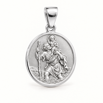 Saint Christopher sterling-silver medal — AI-generated design rendering