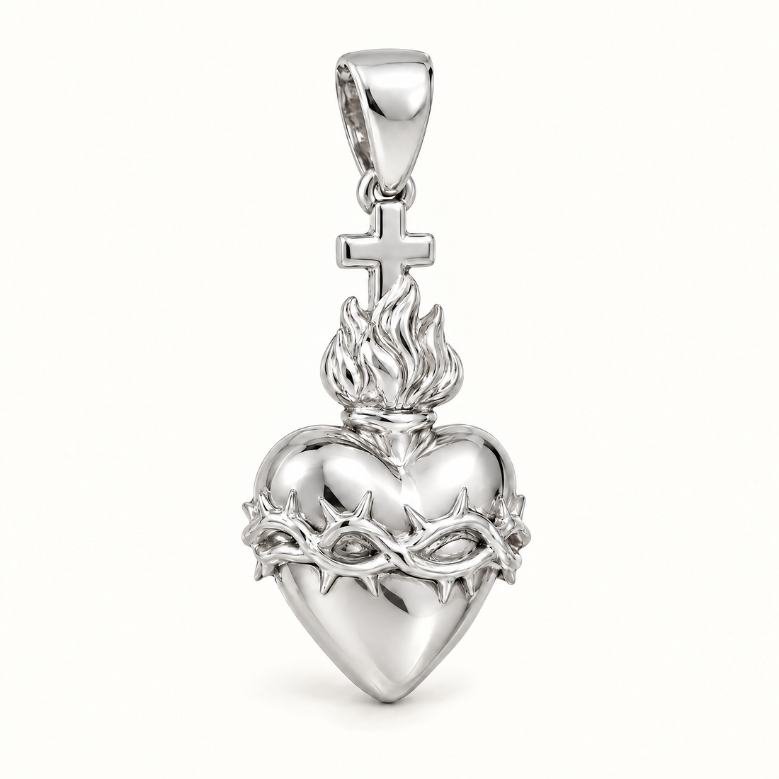 Sacred Heart sterling-silver pendant — AI-generated design rendering